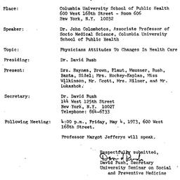 Minutes, 1973-04-06. Social...