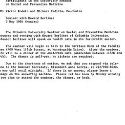Announcements, 1986-05-05. ...