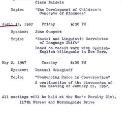 Announcements, 1967-03-21. ...