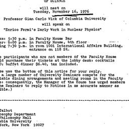 Announcements, 1976-11-16. ...