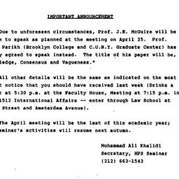 Announcements, 1989-04-25. ...