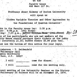 Announcements, 1974-11-05. ...
