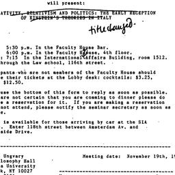 Announcements, 1985-11-19. ...