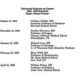 Schedules, Cancer, seminar ...