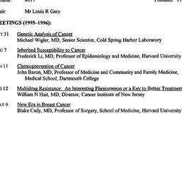 Schedules, Cancer, seminar ...