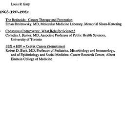 Schedules, Cancer, seminar ...