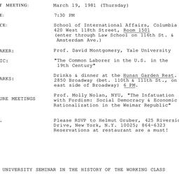 Announcements, 1981-03-19. ...