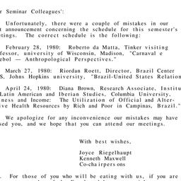 Correspondence, Brazil, sem...