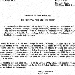 Announcements, 1976-03-16. ...