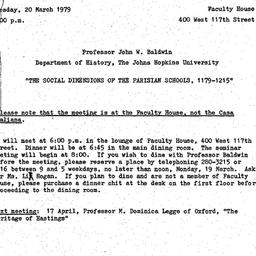 Announcements, 1979-03-20. ...