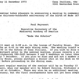 Announcements, 1973-12-11. ...