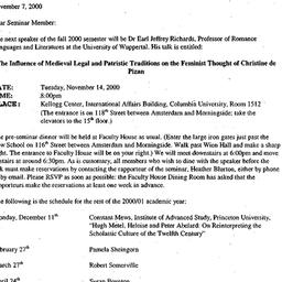 Announcements, 2000-11-07. ...