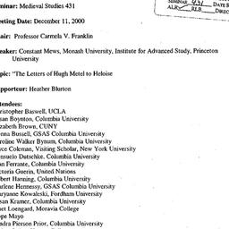 Minutes, 2000-12-11. Mediev...