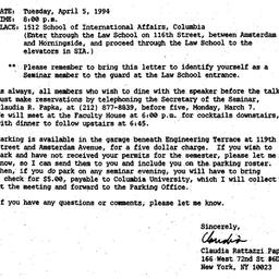 Announcements, 1994-03-21. ...