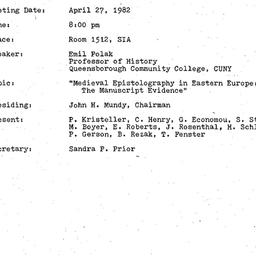 Minutes, 1982-04-27. Mediev...