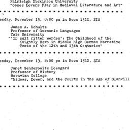 Schedules, Medieval Studies...