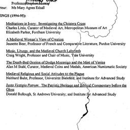 Schedules, Medieval Studies...