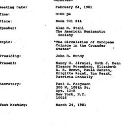 Minutes, 1981-02-24. Mediev...