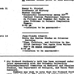 Schedules, Medieval Studies...