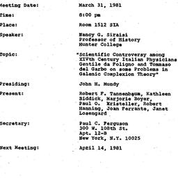 Minutes, 1981-03-31. Mediev...