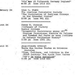 Schedules, Medieval Studies...