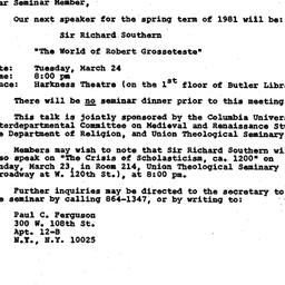 Announcements, 1981-03-09. ...