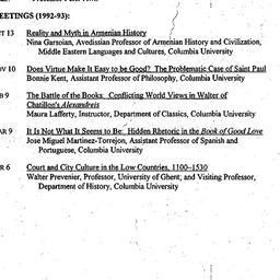 Schedules, Medieval Studies...
