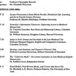 Schedules, Medieval Studies...