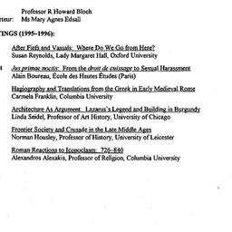 Schedules, Medieval Studies...