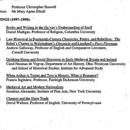 Schedules, Medieval Studies...