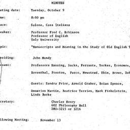 Minutes, 1979-10-09. Mediev...