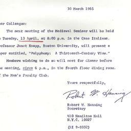 Announcements, 1965-03-30. ...