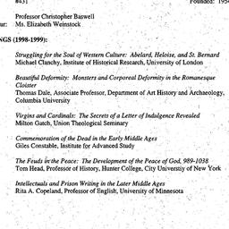Schedules, Medieval Studies...