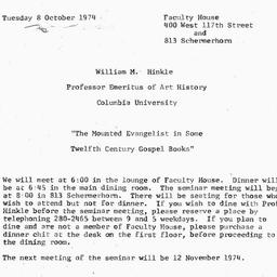 Announcements, 1974-10-08. ...