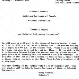Announcements, 1974-11-12. ...