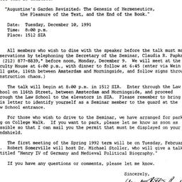 Announcements, 1991-11-22. ...