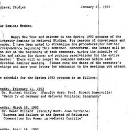 Announcements, 1992-01-27. ...