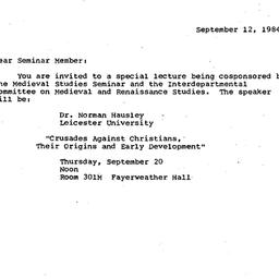 Announcements, 1984-09-12. ...