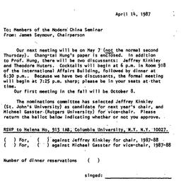 Announcements, 1987-04-14. ...