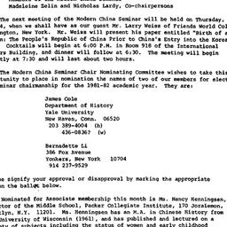 Announcements, 1981-05-02. ...