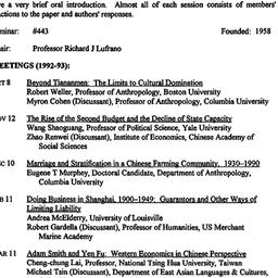 Schedules, Modern East Asia...