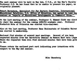 Announcements, 1962-05-02. ...