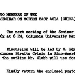 Announcements, 1962-01-10. ...