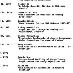Schedules, Modern East Asia...