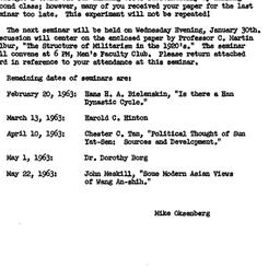 Announcements, 1963-01-30. ...
