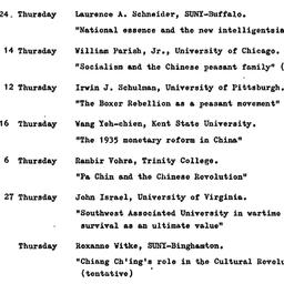 Schedules, Modern East Asia...