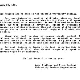Announcements, 1991-03-12. ...