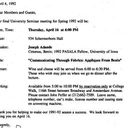Announcements, 1992-04-16. ...