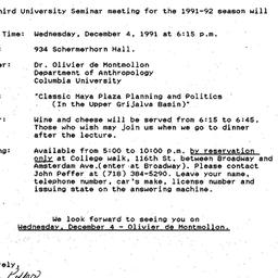 Announcements, 1991-11-18. ...