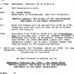 Announcements, 1992-01-30. ...
